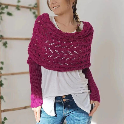 Women’s Knitted Cut-Out Shawl Poncho Wrap