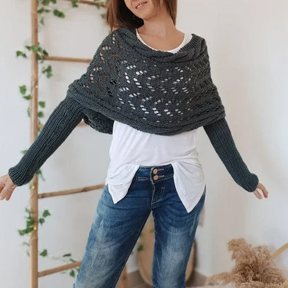 Women’s Knitted Cut-Out Shawl Poncho Wrap