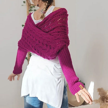 Women’s Knitted Cut-Out Shawl Poncho Wrap