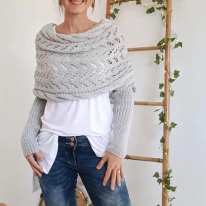 Women’s Knitted Cut-Out Shawl Poncho Wrap