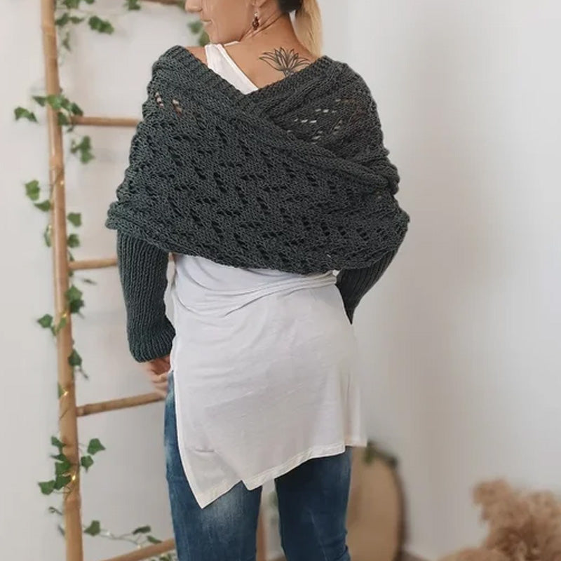 Women’s Knitted Cut-Out Shawl Poncho Wrap