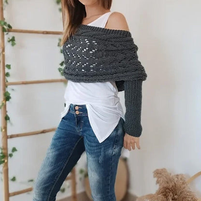 Women’s Knitted Cut-Out Shawl Poncho Wrap