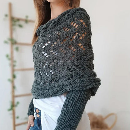 Women’s Knitted Cut-Out Shawl Poncho Wrap