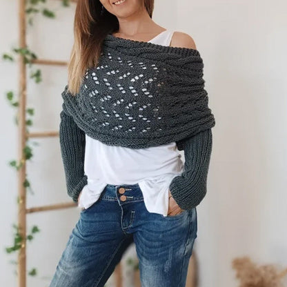 Women’s Knitted Cut-Out Shawl Poncho Wrap