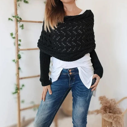 Women’s Knitted Cut-Out Shawl Poncho Wrap