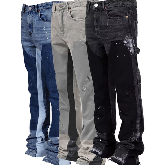 Men's Retro Color-Blocked Patchwork Jeans with Micro-Flare