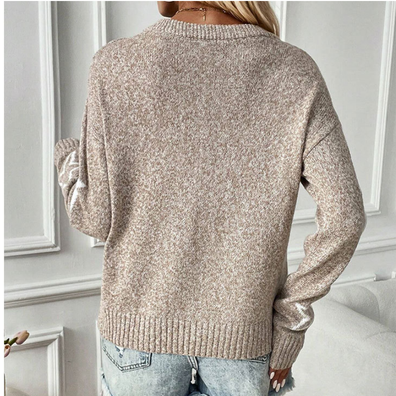 Women's Long-Sleeve Crew Neck Sweater with Star Pattern