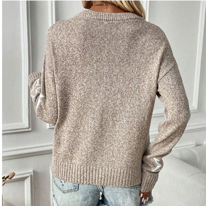 Women's Long-Sleeve Crew Neck Sweater with Star Pattern