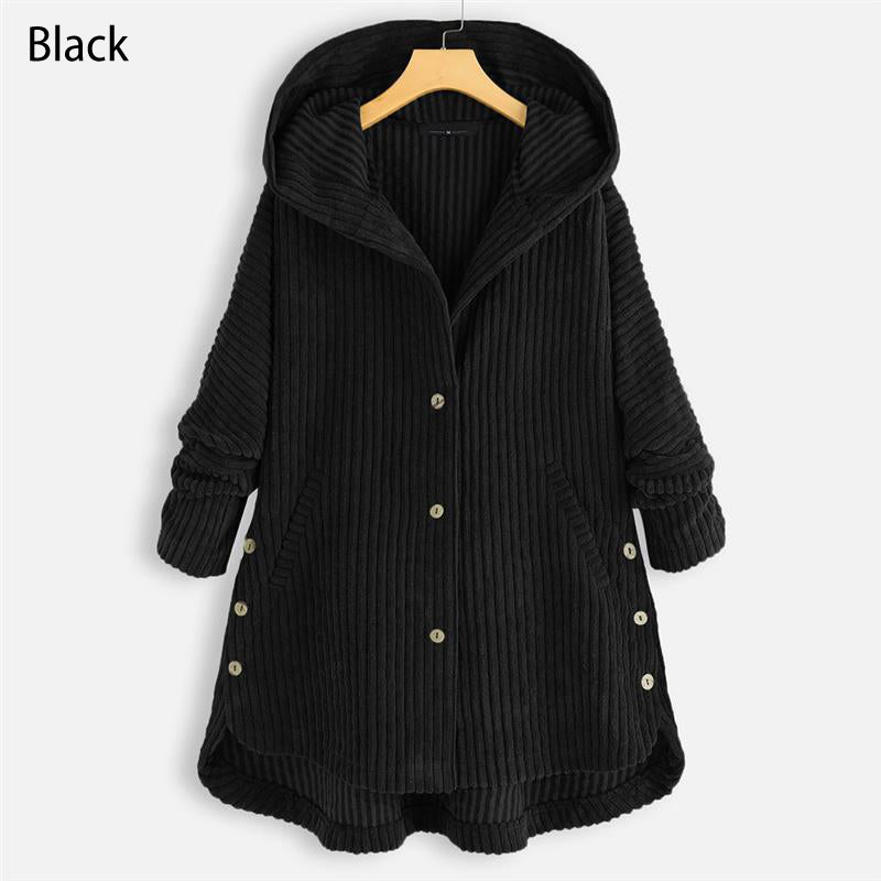 Casual Solid Color Thickened Hooded Button Coat