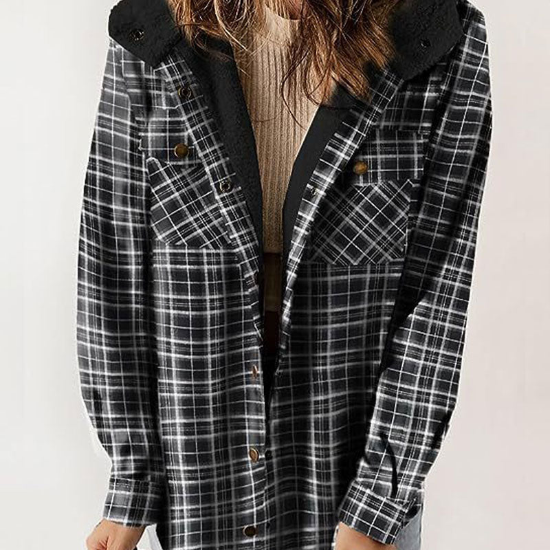 Women's Winter Trendy Plaid Hooded Jacket