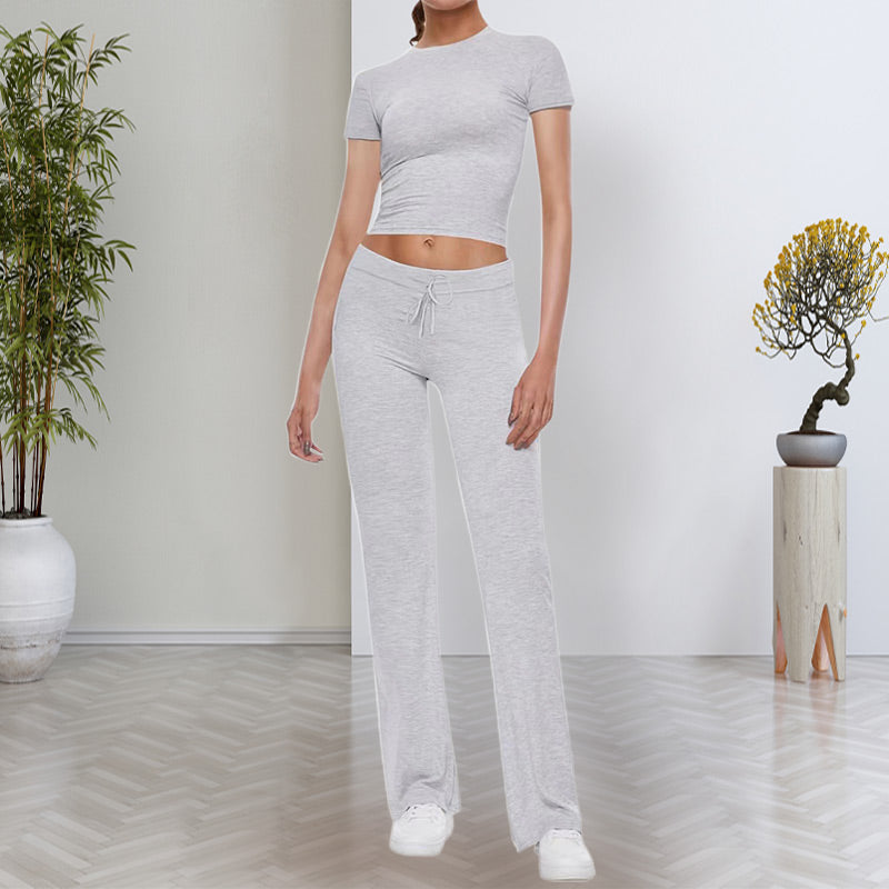 🔥Clearance Sale🔥Women's Casual Solid Color T-Shirt & Straight Leg Pants Set