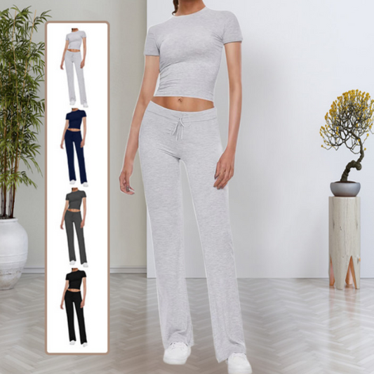 🔥Clearance Sale🔥Women's Casual Solid Color T-Shirt & Straight Leg Pants Set