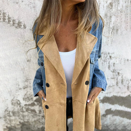 Mid-Length Trench Coat with Denim Jean Stitching