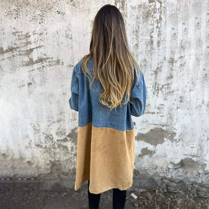 Mid-Length Trench Coat with Denim Jean Stitching