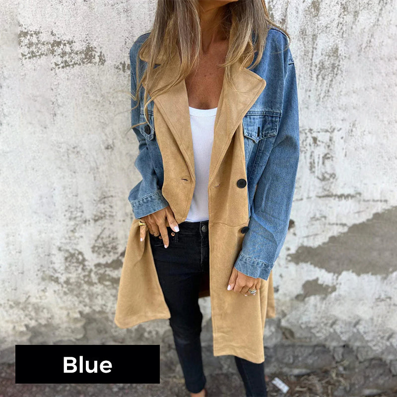 Mid-Length Trench Coat with Denim Jean Stitching