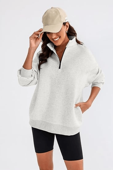 Womens Zip-Up Dropped Shoulder Sweatshirt