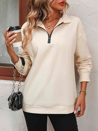 Womens Zip-Up Dropped Shoulder Sweatshirt