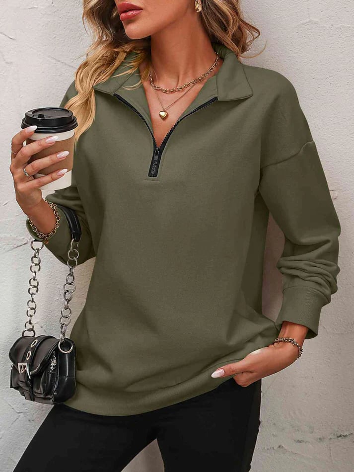 Womens Zip-Up Dropped Shoulder Sweatshirt