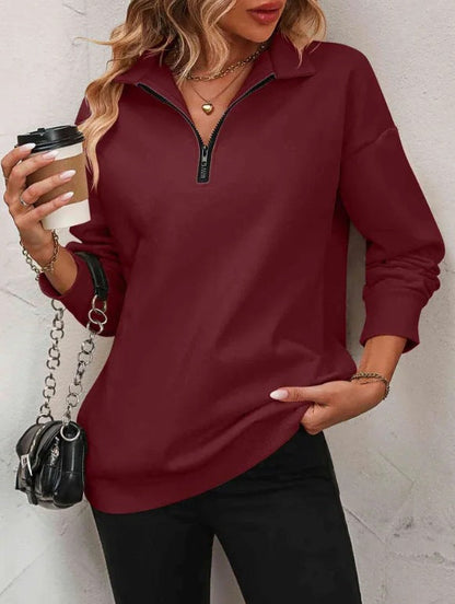 Womens Zip-Up Dropped Shoulder Sweatshirt