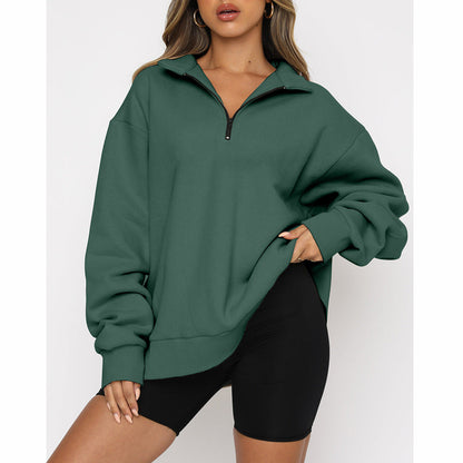 Womens Zip-Up Dropped Shoulder Sweatshirt